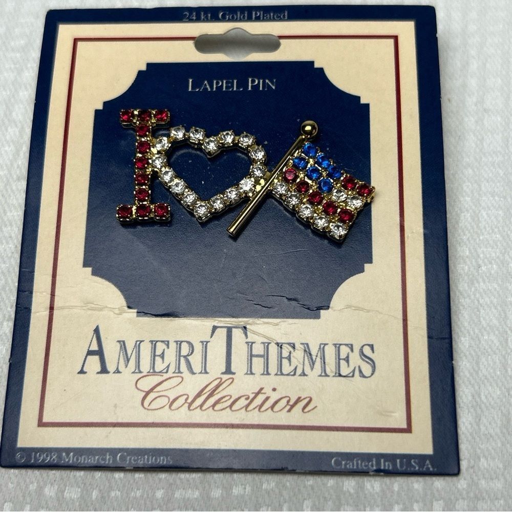 American Flag 24 Karat Gold Plated US AmeriThemes Patriotic Enamel Lapel